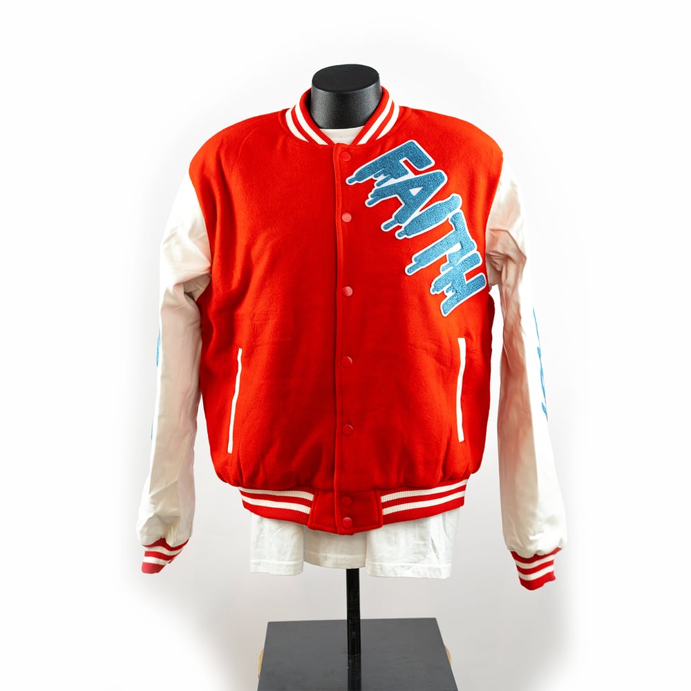 Image of Faith Letterman Red n' Blue w/ white sleeves