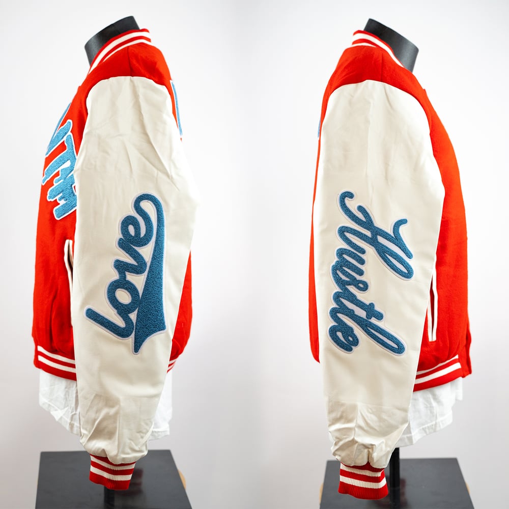 Image of Faith Letterman Red n' Blue w/ white sleeves