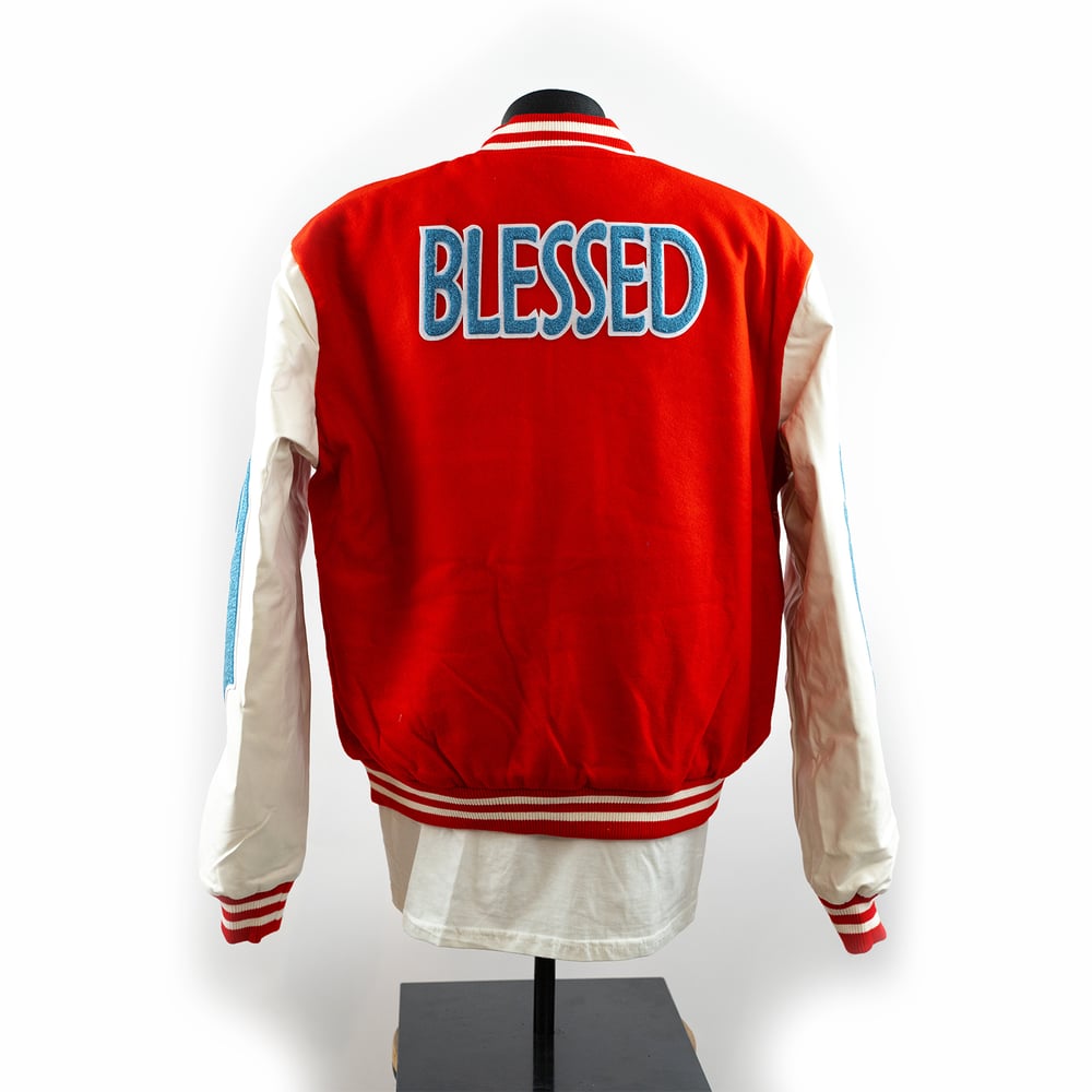 Image of Faith Letterman Red n' Blue w/ white sleeves