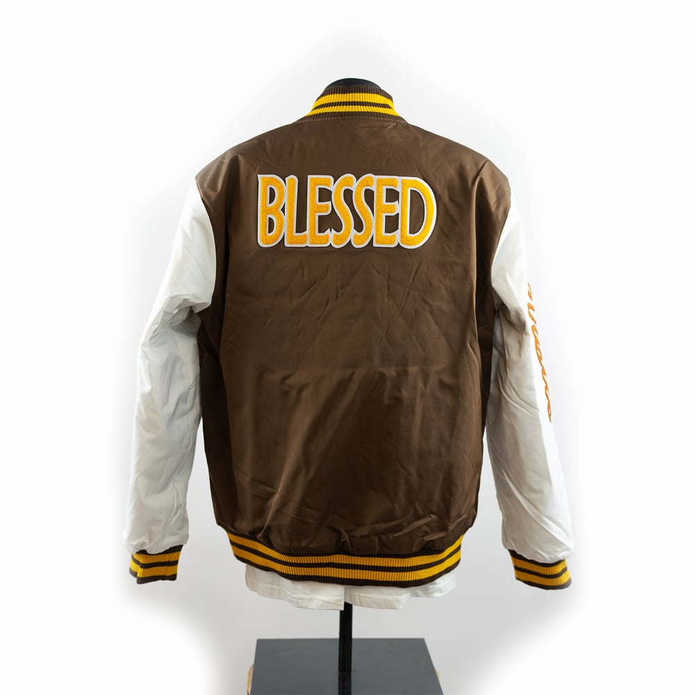 Image of Faith Letterman Brown n' Yellow w/ white sleeves