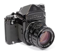 Image 1 of Pentax 6X7 MLU camera + prism + SMC 105mm F2.4 lens upgraded focusing screen (#1825)