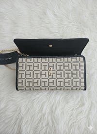Image 3 of Upcycled Tommy Hilfiger Trifold Wallet To Crossbody Bag With Gold Tone Chain Strap
