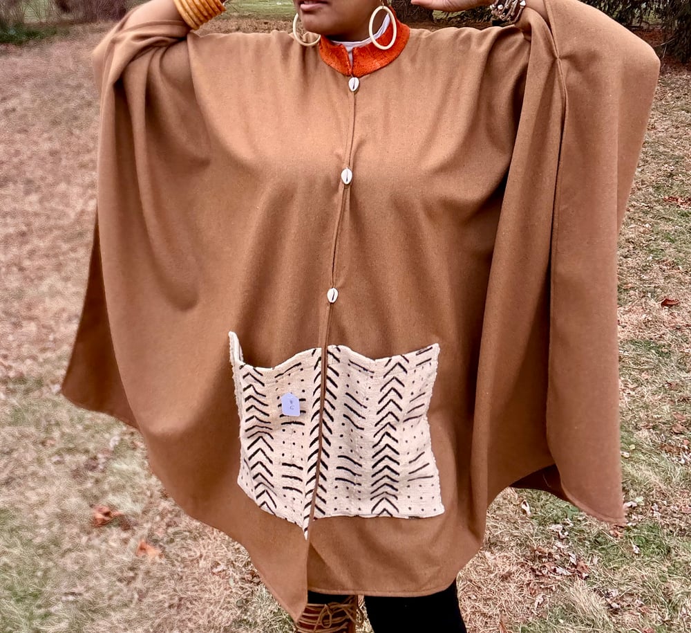 Image of 100% Wool & Mudcloth Winter Cape #1
