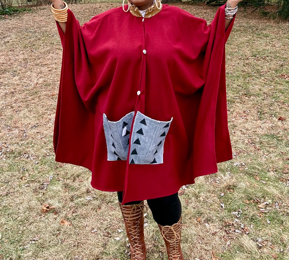 Image of 100% Wool & Mudcloth Winter Cape #2