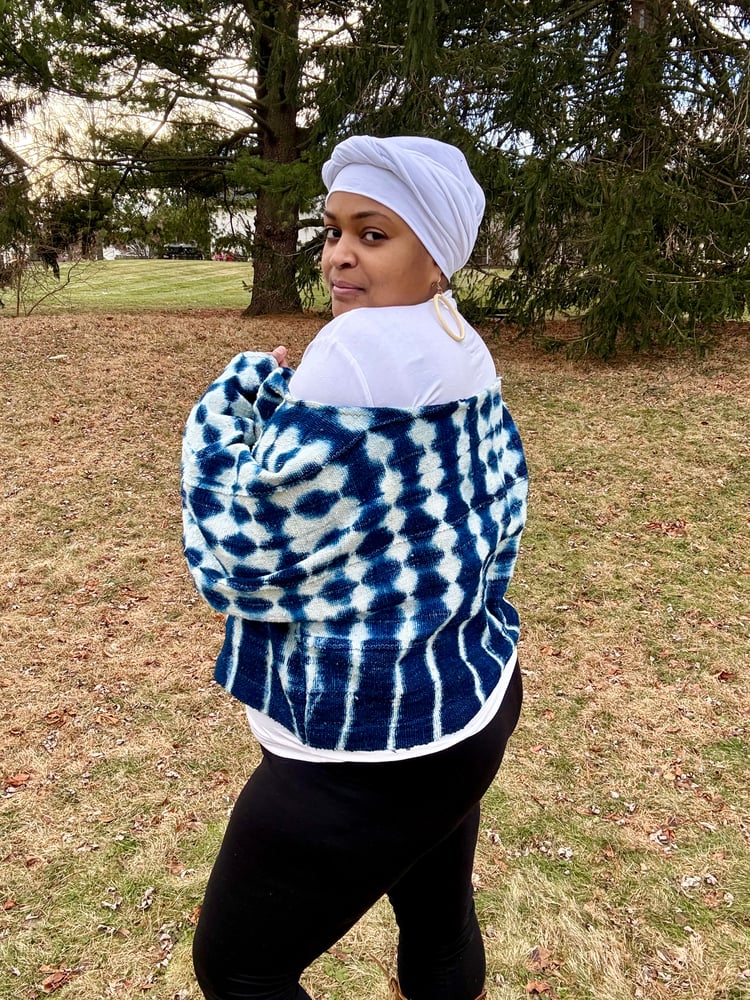 Image of Indigo Mudcloth off-the-shoulder Crop Top #1