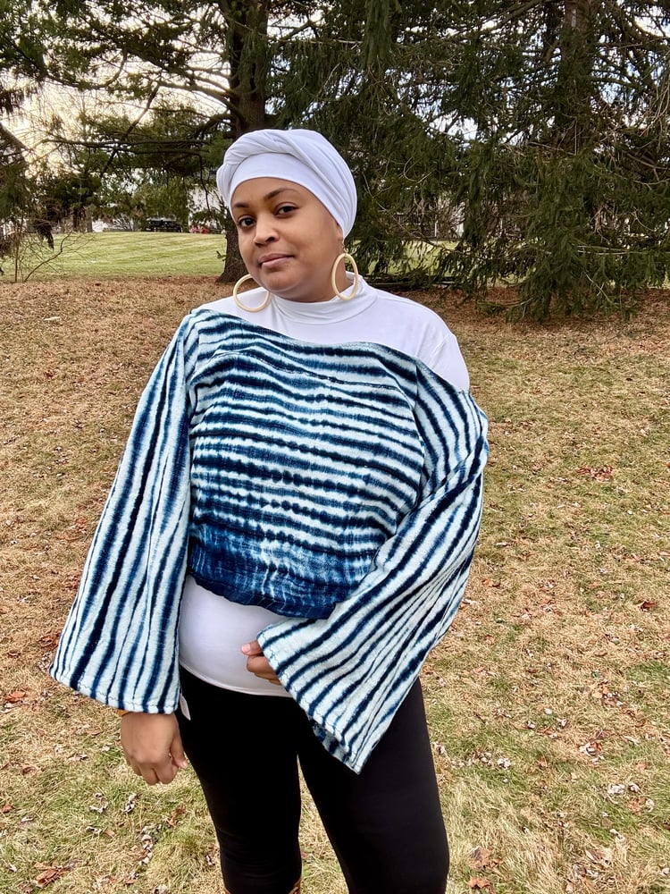 Image of Indigo Mudcloth off-the-shoulder Crop Top #3