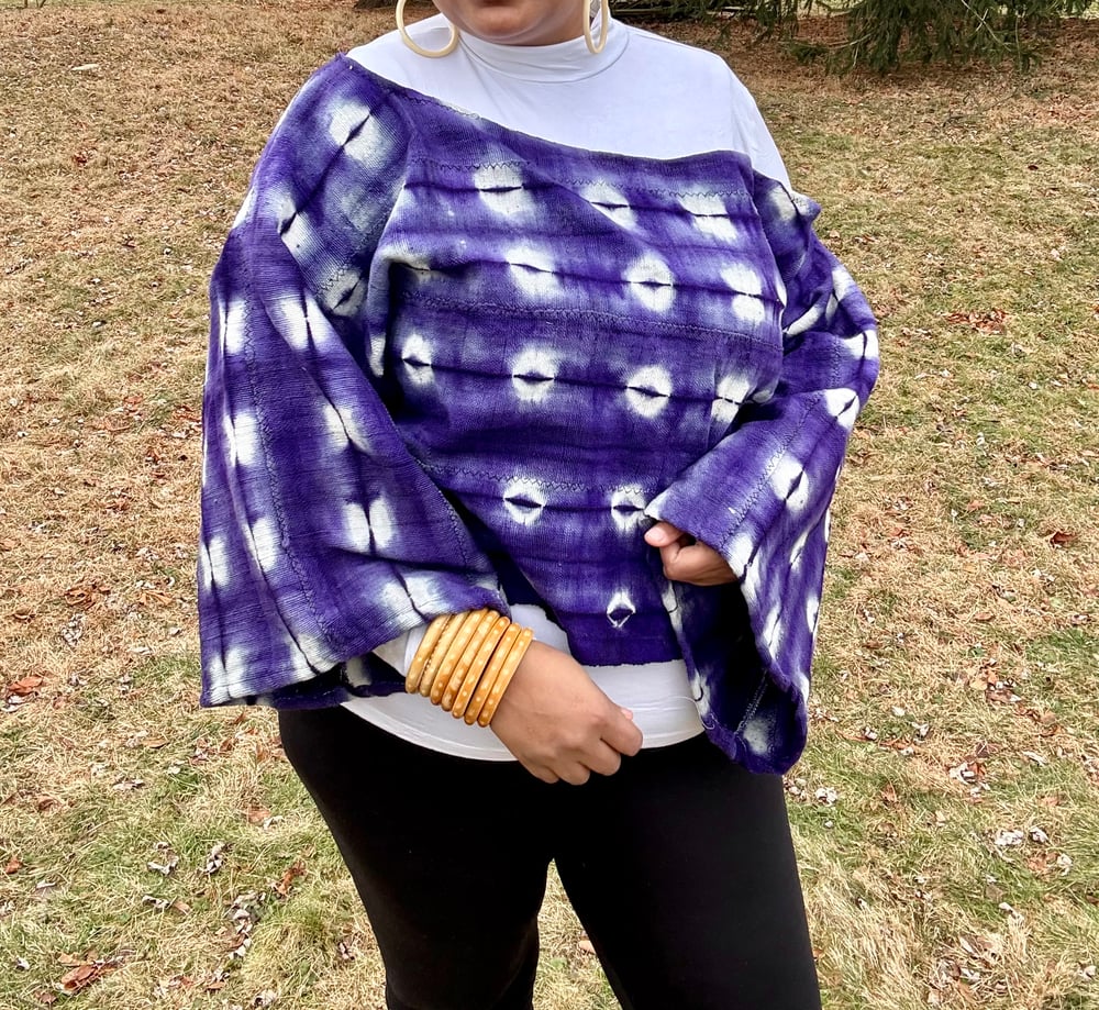 Image of Purple  Mudcloth off-the-shoulder Crop Top