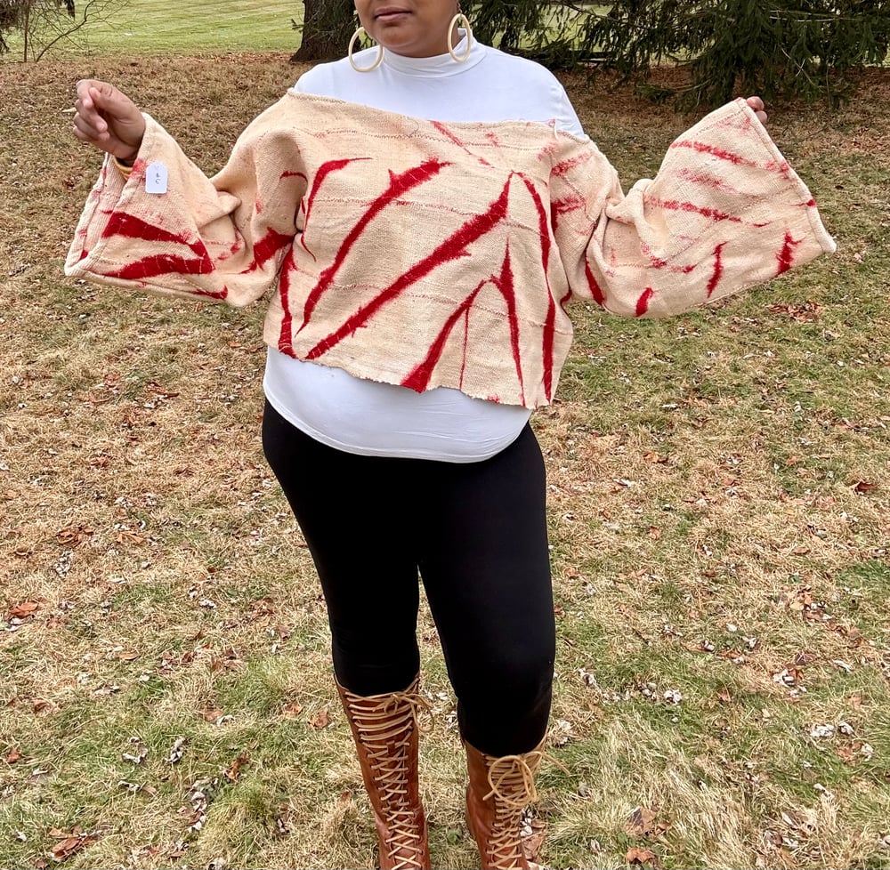 Image of Red & White Mudcloth off-the-shoulder Crop Top