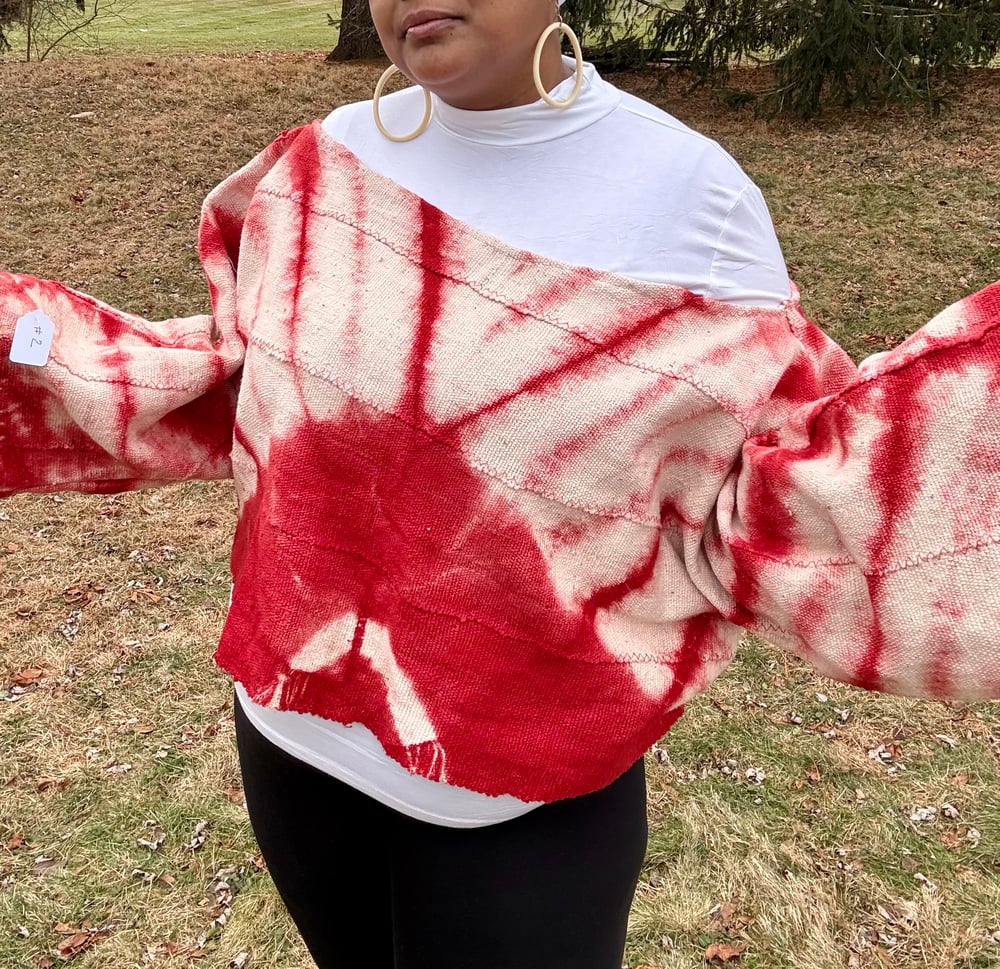 Image of Red Tie Dye Mudcloth off-the-shoulder Crop Top