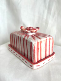 Manteigueira Vermelha - Red and White Striped Butter Dish
