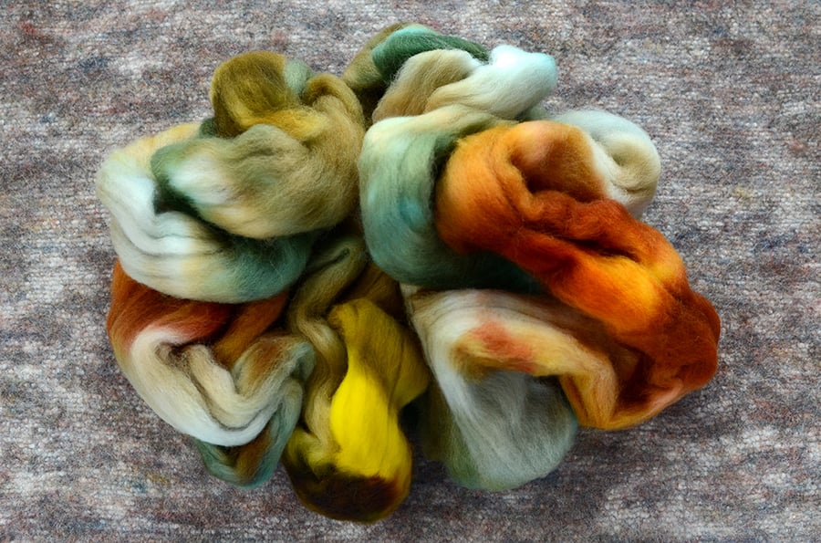 Image of "Garlands" Hand-Dyed Falkland Merino Spinning Fiber - 4 oz.