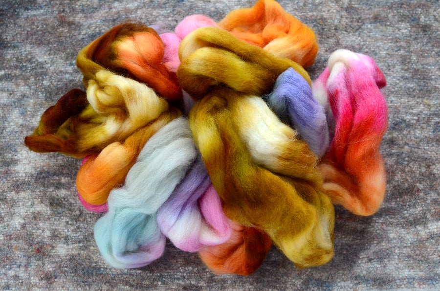 Image of "Bon Bons" Hand-dyed Bluefaced Leicester Wool Spinning Fiber - 4 oz.