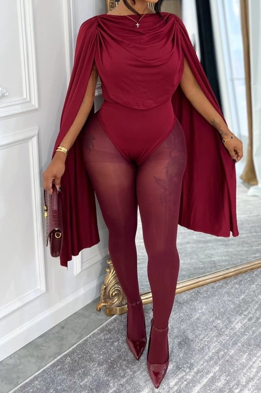 Image of Drape Bodysuit (burgundy)
