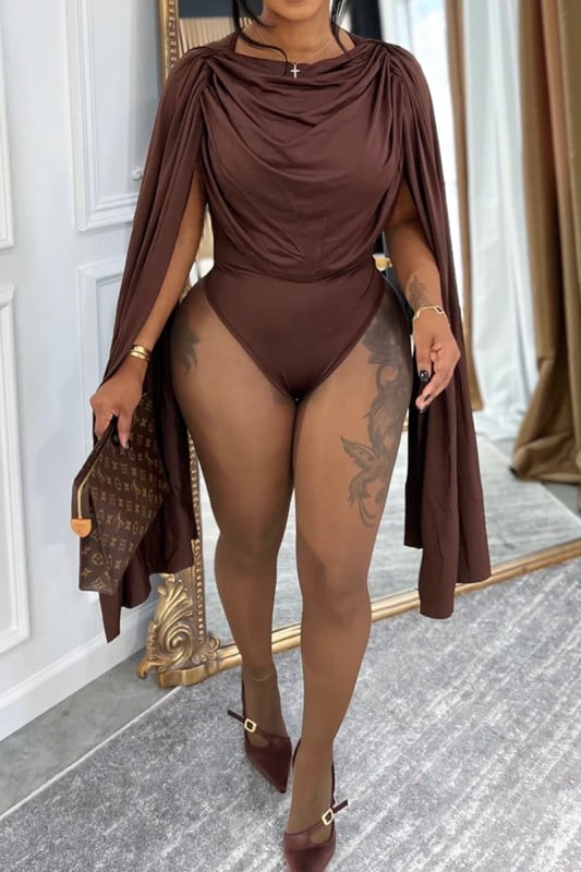 Image of Drape Bodysuit (brown) 