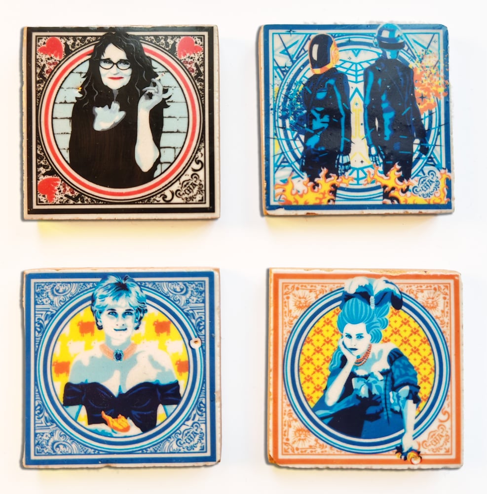 NEW ! PACK — x4 mini-azulejos (Miss.Tic, Daft Punk, Lady Diana, Marie-Antoinette)