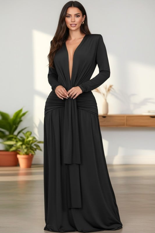 Image of Plunge Maxi Dress (black)