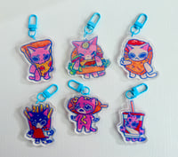 Fast Food Cat Acrylic Keychains, bag charms, Cat art, Catburger, fries, corndog
