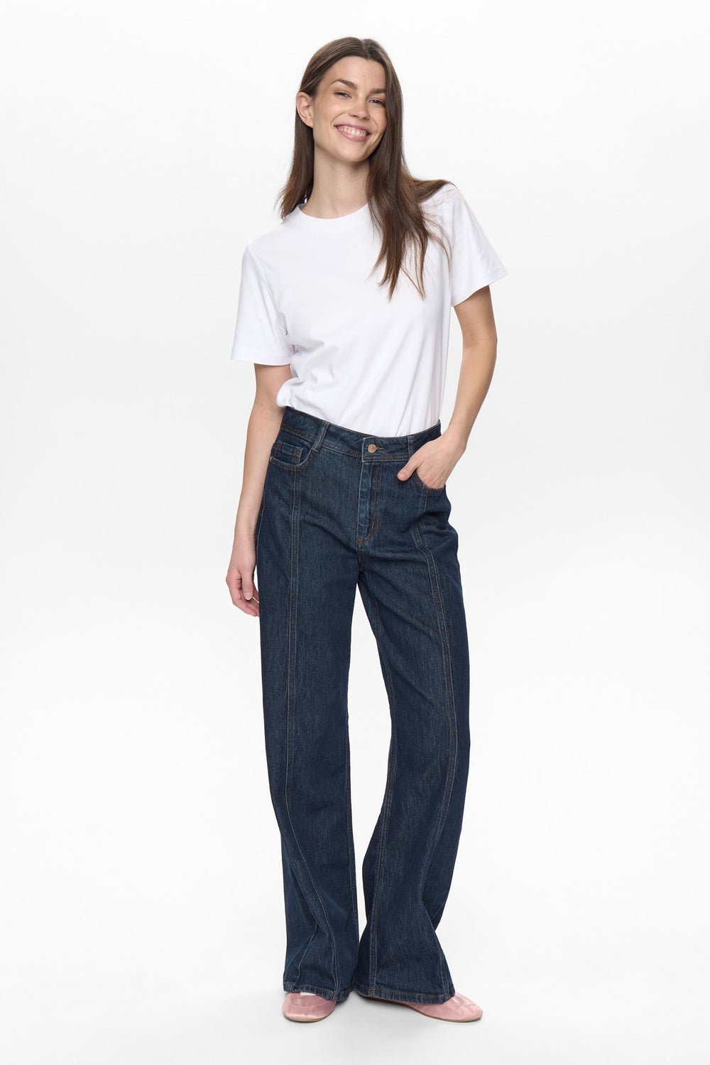 Image of 2-Pantalón  Nuberlin HR Straight Stitch Jean Dark Blue Denim