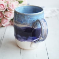 Image 3 of Handcrafted Pottery Mug in Dripping Blue and Purple Glazes, Large 17 oz. Made in USA