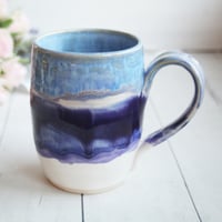 Image 2 of Handcrafted Pottery Mug in Dripping Blue and Purple Glazes, Large 17 oz. Made in USA