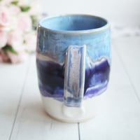 Image 5 of Handcrafted Pottery Mug in Dripping Blue and Purple Glazes, Large 17 oz. Made in USA