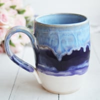 Image 1 of Handcrafted Pottery Mug in Dripping Blue and Purple Glazes, Large 17 oz. Made in USA