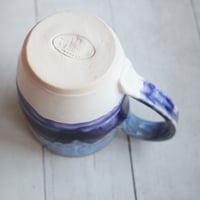 Image 10 of Handcrafted Pottery Mug in Dripping Blue and Purple Glazes, Large 17 oz. Made in USA