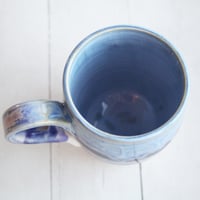 Image 9 of Handcrafted Pottery Mug in Dripping Blue and Purple Glazes, Large 17 oz. Made in USA
