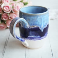 Image 7 of Handcrafted Pottery Mug in Dripping Blue and Purple Glazes, Large 17 oz. Made in USA