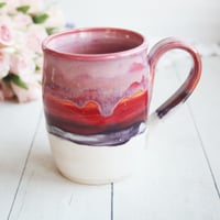 Image 1 of Handcrafted Pottery Mug in Dripping Pink, Red and Purple Glazes, Large 17 oz. Made in USA