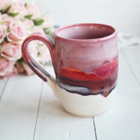 Image 2 of Handcrafted Pottery Mug in Dripping Pink, Red and Purple Glazes, Large 17 oz. Made in USA