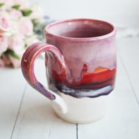 Image 3 of Handcrafted Pottery Mug in Dripping Pink, Red and Purple Glazes, Large 17 oz. Made in USA