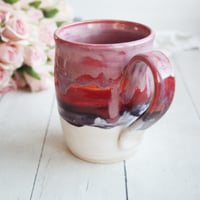 Image 5 of Handcrafted Pottery Mug in Dripping Pink, Red and Purple Glazes, Large 17 oz. Made in USA
