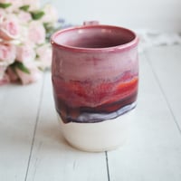 Image 4 of Handcrafted Pottery Mug in Dripping Pink, Red and Purple Glazes, Large 17 oz. Made in USA