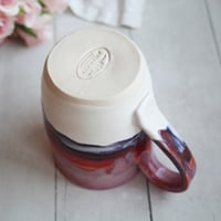 Image 11 of Handcrafted Pottery Mug in Dripping Pink, Red and Purple Glazes, Large 17 oz. Made in USA