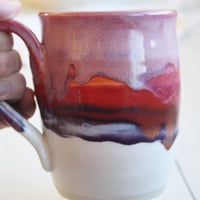 Image 7 of Handcrafted Pottery Mug in Dripping Pink, Red and Purple Glazes, Large 17 oz. Made in USA
