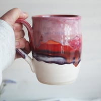 Image 6 of Handcrafted Pottery Mug in Dripping Pink, Red and Purple Glazes, Large 17 oz. Made in USA