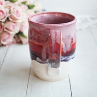 Image 8 of Handcrafted Pottery Mug in Dripping Pink, Red and Purple Glazes, Large 17 oz. Made in USA