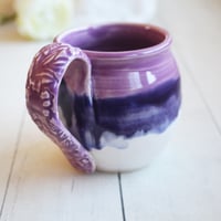 Image 5 of Pink and Purple Glazed Pottery Mug, 14 oz. Handcrafted Coffee Cup, Made in USA