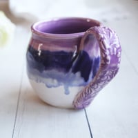 Image 6 of Pink and Purple Glazed Pottery Mug, 14 oz. Handcrafted Coffee Cup, Made in USA
