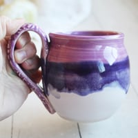 Image 10 of Pink and Purple Glazed Pottery Mug, 14 oz. Handcrafted Coffee Cup, Made in USA