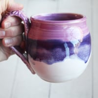 Image 12 of Pink and Purple Glazed Pottery Mug, 14 oz. Handcrafted Coffee Cup, Made in USA