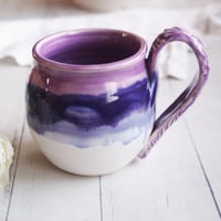 Image 11 of Pink and Purple Glazed Pottery Mug, 14 oz. Handcrafted Coffee Cup, Made in USA