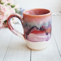 Image 1 of Handcrafted Pottery Mug in Dripping Pink and Purple Glazes, Large 17 oz. Made in USA