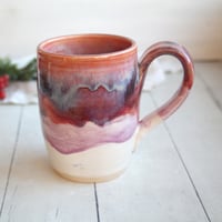 Image 2 of Handcrafted Pottery Mug in Dripping Pink and Purple Glazes, Large 17 oz. Made in USA