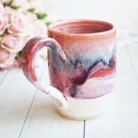 Image 4 of Handcrafted Pottery Mug in Dripping Pink and Purple Glazes, Large 17 oz. Made in USA