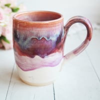 Image 6 of Handcrafted Pottery Mug in Dripping Pink and Purple Glazes, Large 17 oz. Made in USA