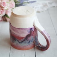 Image 11 of Handcrafted Pottery Mug in Dripping Pink and Purple Glazes, Large 17 oz. Made in USA