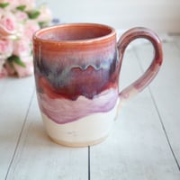 Image 8 of Handcrafted Pottery Mug in Dripping Pink and Purple Glazes, Large 17 oz. Made in USA