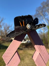 Image 1 of 7.5” Mini Hand Burned Hat with Whip Stitched Leather